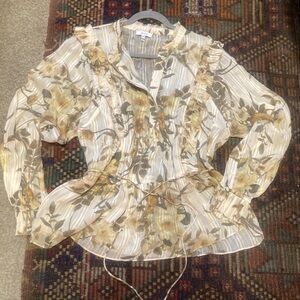 Reiss Yellow Rose Floral print boho ruffle balloon sleeve blouse top 10